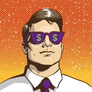 businessman with sunglasses with dollar signs